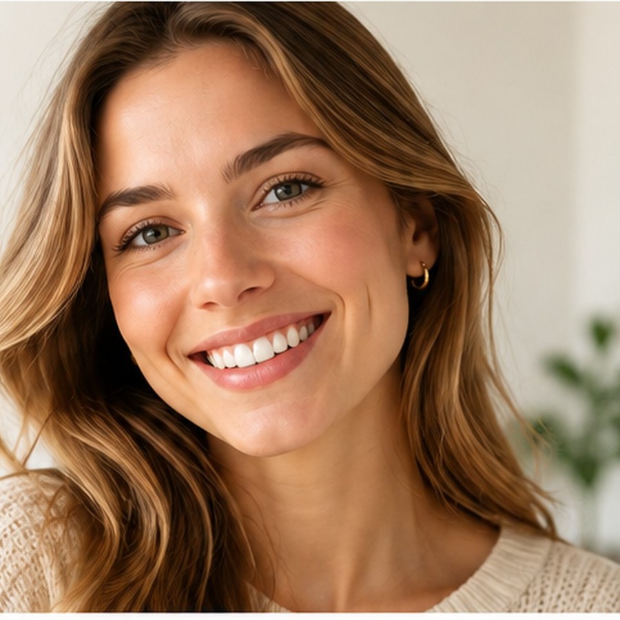 Smiling young adult woman with straight teeth — orthodontic guidance in Greater Victoria, BC