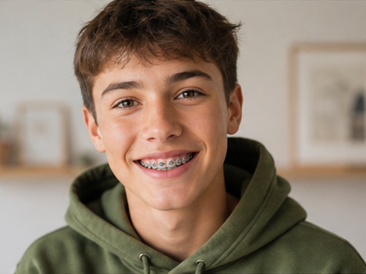 Smiling young man wearing braces — Ceramic Braces for Greater Victoria BC
