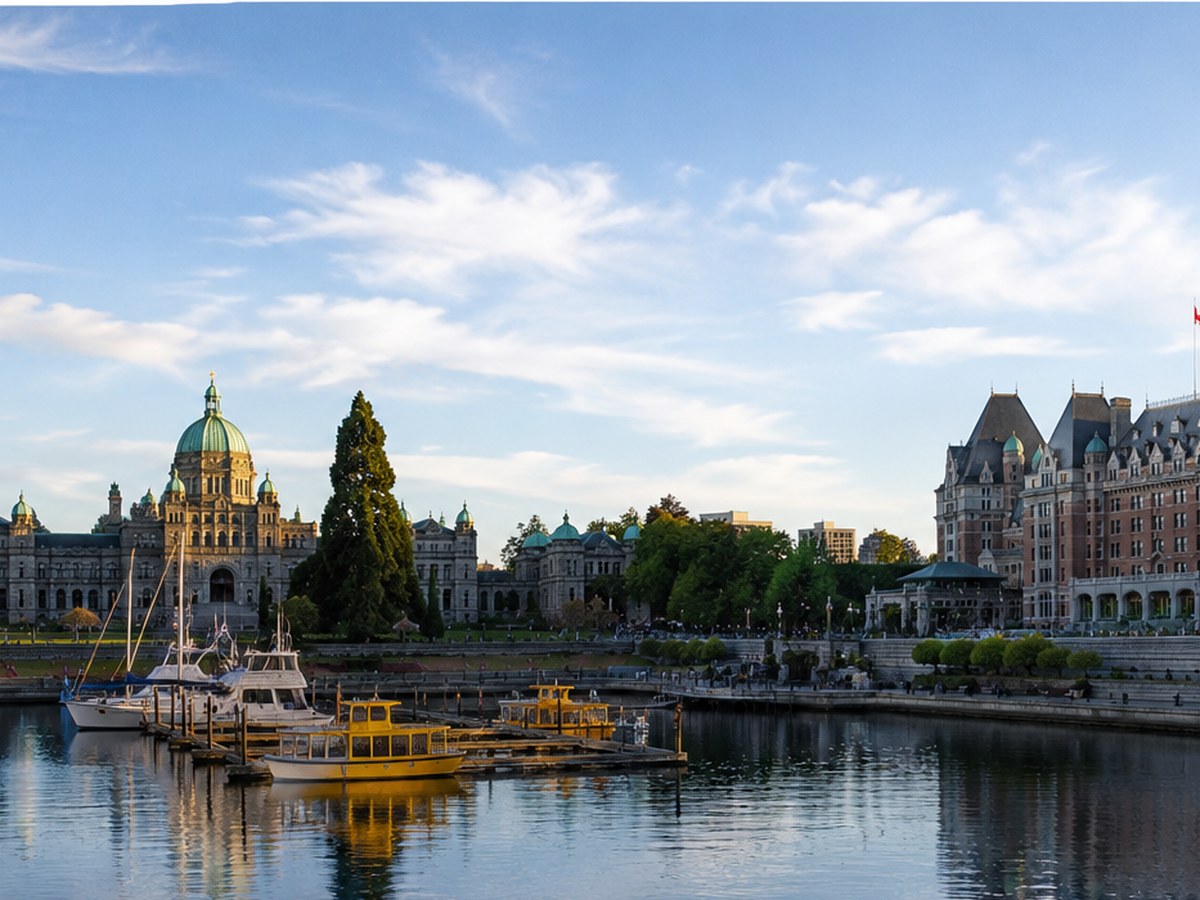 Victoria Inner Harbour waterfront and skyline in Victoria, BC